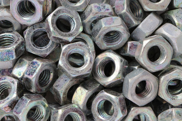 background texture set of galvanized hexagonal  nuts