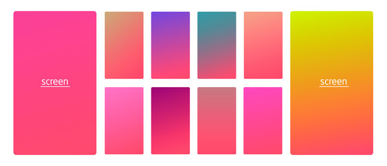 Vibrant and living smooth gradient soft colors coral palette for devices, pc's and modern smartphone screen backgrounds set vector ux and ui design illustration.