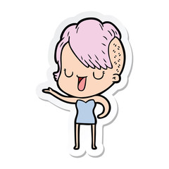 sticker of a cute cartoon girl with hipster haircut