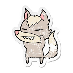 distressed sticker of a angry wolf cartoon
