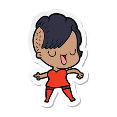 sticker of a cute cartoon girl with hipster haircut