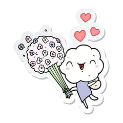 sticker of a cute cartoon cloud head creature