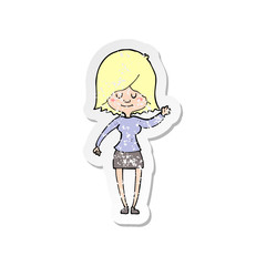 retro distressed sticker of a cartoon happy woman