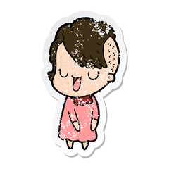 distressed sticker of a cute cartoon girl with hipster haircut