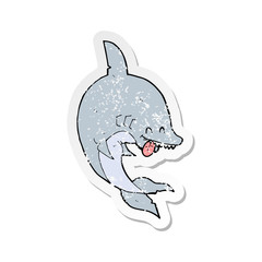 retro distressed sticker of a funny cartoon shark