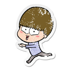 distressed sticker of a cartoon happy boy