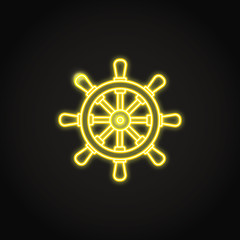 Ship steering wheel icon in glowing neon style