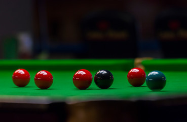 snooker ball on the green snooker table at snooker club