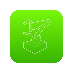 Robotic arm icon green vector isolated on white background