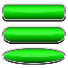 Set of green glossy buttons. Vector illustration.