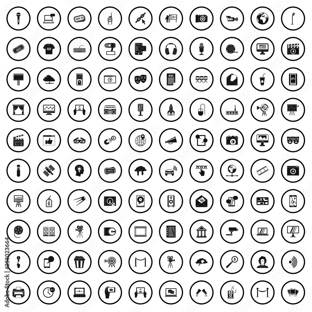 Poster 100 multimedia icons set in simple style for any design vector illustration