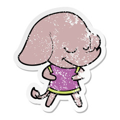 distressed sticker of a cartoon smiling elephant