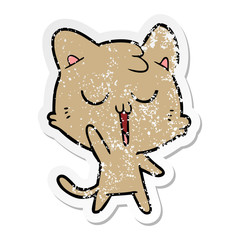 distressed sticker of a cartoon cat singing