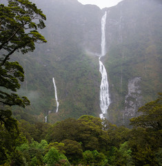 Thundering Sutherland Falls near Milford Sound in Milford Track