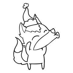 howling wolf line drawing of a wearing santa hat