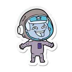 sticker of a cartoon laughing astronaut