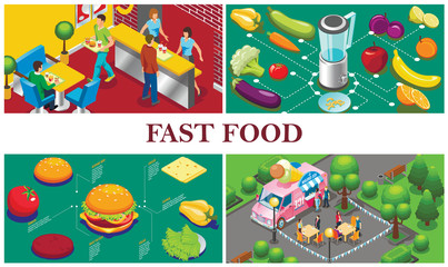 Obraz na płótnie Canvas Isometric Fast Food Concept