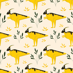 seamless pattern with bright dinosaurs