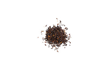 Handful of black tea leaves on white background. Isolated.