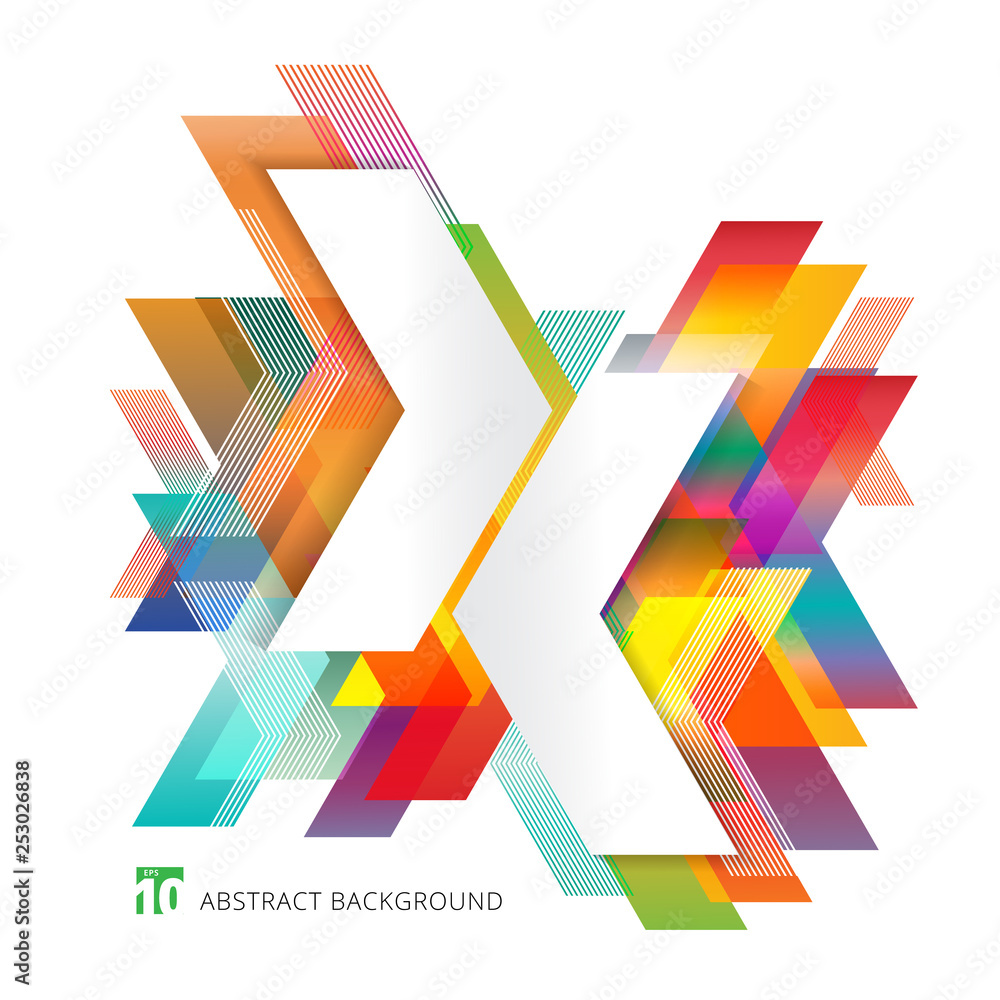Poster abstract template colorful arrows overlapping on white background minimal style. geometric graphic d