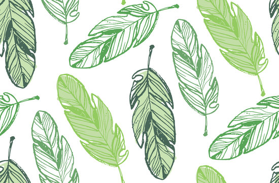 Hand drawn doodle tropical leaf pattern background