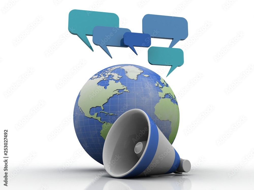 Poster 3d rendering chat box with megaphone