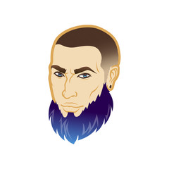 Vector bearded men face profile hipster head with haircuts, mustaches and beards. For Silhouettes or avatars, emblems and icons, labels