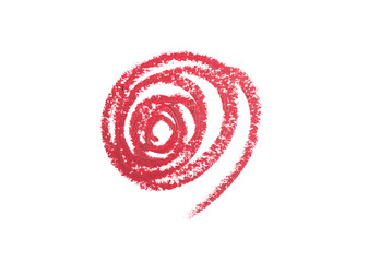 Delicate red spiral lipstick stroke isolated on white.