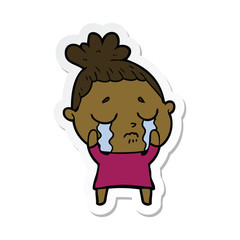 sticker of a cartoon crying woman
