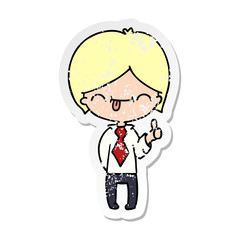 distressed sticker cartoon of boy with thumb up