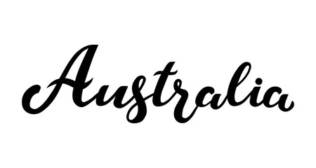 Handwritten inscription Australia. Hand drawn lettering. Calligraphic element for your design. Vector illustration, black and white.