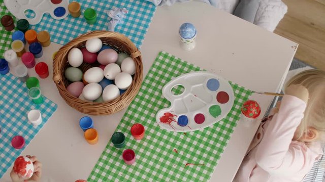 Table full of handmade easter eggs
