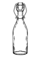 Illustration of glass bottle hatching. Zero waste object. The object is separate from the background. Vector engraving element for menus, articles, cards and your creativite