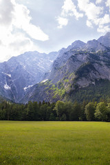View of the large stone mountains in the Alps