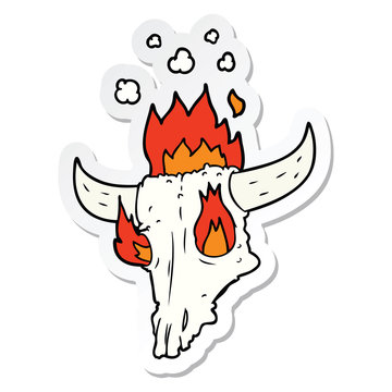 sticker of a spooky flaming animals skull cartoon