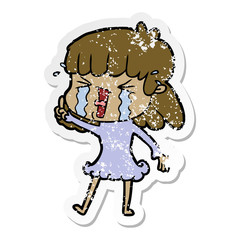 distressed sticker of a cartoon woman in tears