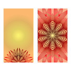 Ethnic Decorative Flyers With Floral Mandala. Templates Vector Illustration.Luxury sunrise gold color