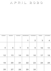 April 2020 calendar template