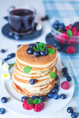 Delicious homemade pancakes with berries