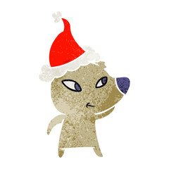 cute retro cartoon of a bear wearing santa hat