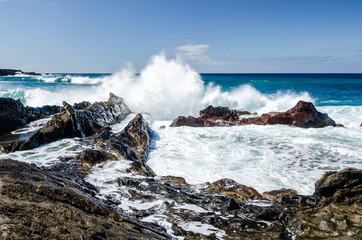 Waves hitting coast line in Lanzarote, Canary islands