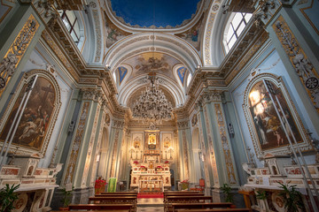 Fototapeta na wymiar Bari, Puglia, Italy - Inside interior of Church of Saint Mary of Mount Carmel (Chiesa Santa Maria del Carmine) in region of Apulia