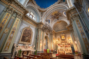 Fototapeta na wymiar Bari, Puglia, Italy - Inside interior of Church of Saint Mary of Mount Carmel (Chiesa Santa Maria del Carmine) in region of Apulia