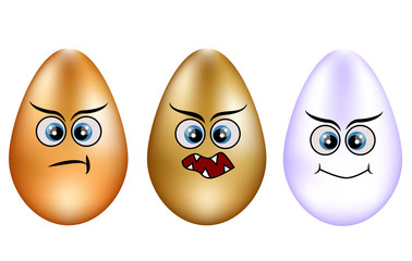 Set of cute smiley Easter eggs. Set of Emoji egg. Smile eggs. Isolated flat vector illustration on white