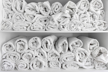 White towels pattern. Bathroom, spa, bath, sauna concept.