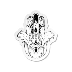 retro distressed sticker of a hamza tattoo symbol