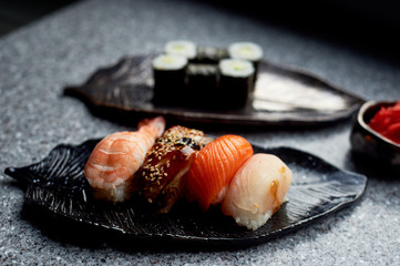 Japanese cuisine on handmade ceramics.