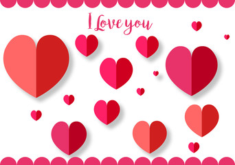 many pink heart on white background with love you typo template card