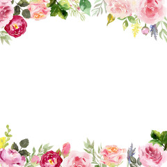 Handpainted watercolor frame with blooming flowers - 253034015