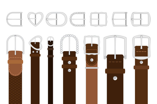 Buckles. Metal buckle furniture production for fashion leather belts belt, men strap clasps vector illustration